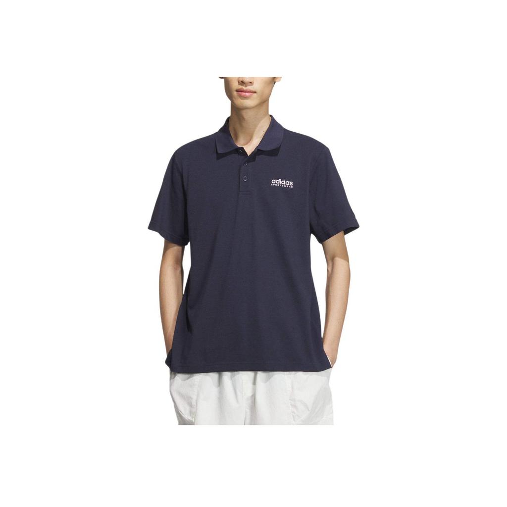 Adidas Logo Solid Color Casual Short Sleeve Polo Shirt Men Tops Legend-Ink-Blue JI9053