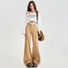 Khaki denim flared pants women's winter new thin design tooling pocket floor pants