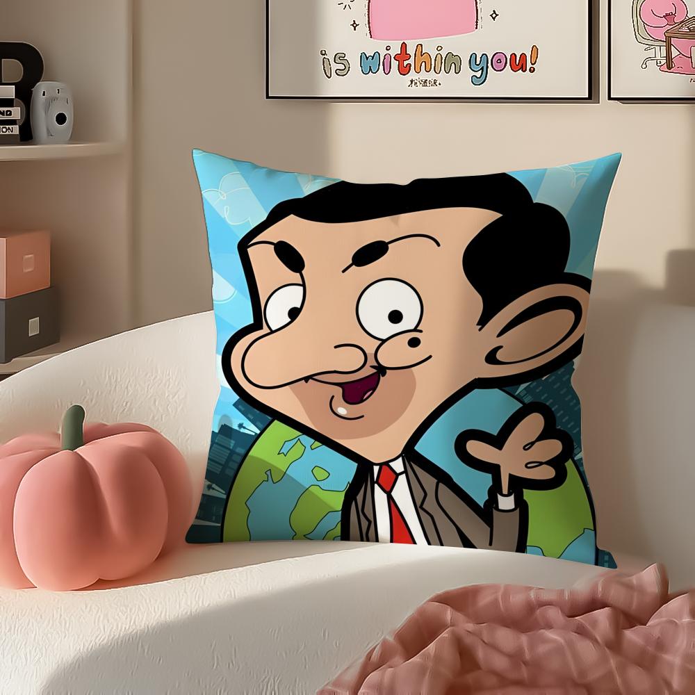 Comedic Cartoon MMr Bean Cushion Cover Pillowcase Short Plush Invisible zipper Room Sofa Cushion Cover