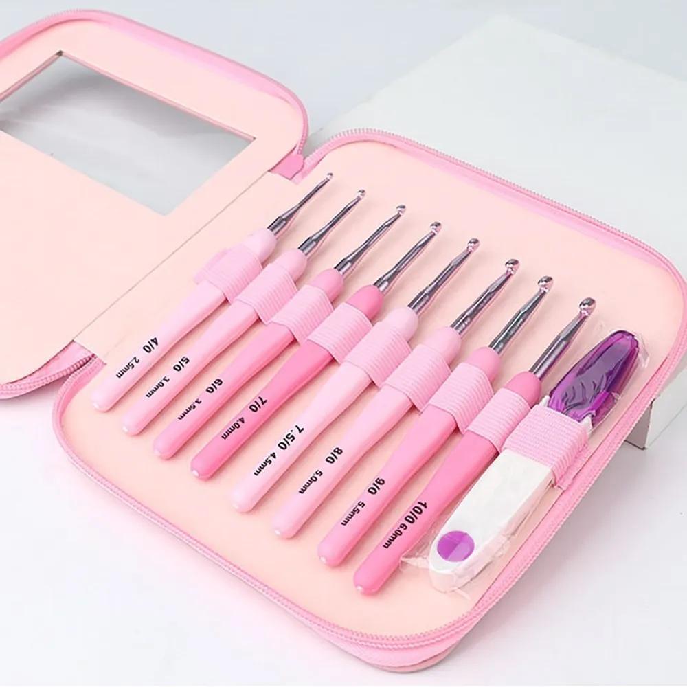 

9pcs Crochet Hook Kit 2.5-6cm Ergonomic Soft Handle Aluminum Hooks Set with 8 Sizes for DIY Crafts Knitting Crocheting Supplies