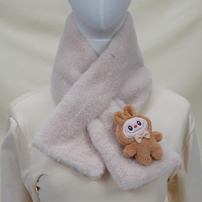 2025 Autumn/Winter Cute Cartoon Plush Scarf: Faux Rabbit Neck Warmer for Girls