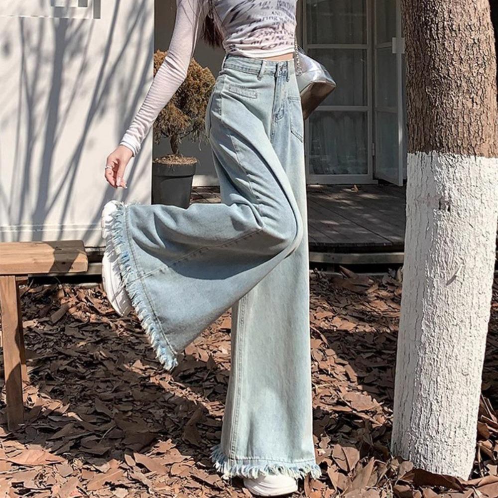 Design Sinn Raue Kante Weite Beine Jeans Damen Klein Hohe Taille Skinny Locker Fallend Gerade Bodenlange Hosen Trend