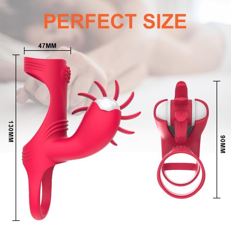 Upgrade Rotating Magic Tongue Ring II Triple Cum Locking Vibrating Ring Erotic Ring Adult Sex Products