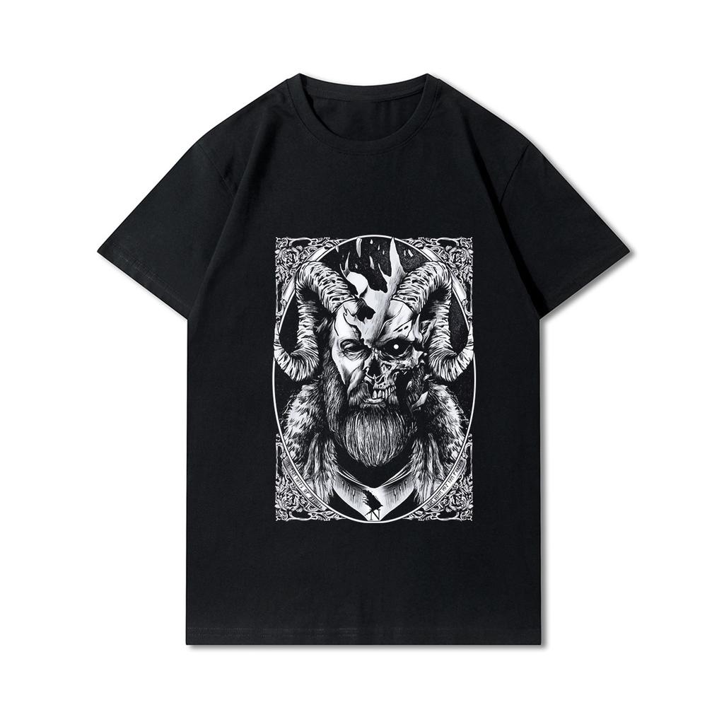 100% Cotton Summer Men T Shirts Viking Vintage Skull Beard with Headphone Printed Casual Top Tees