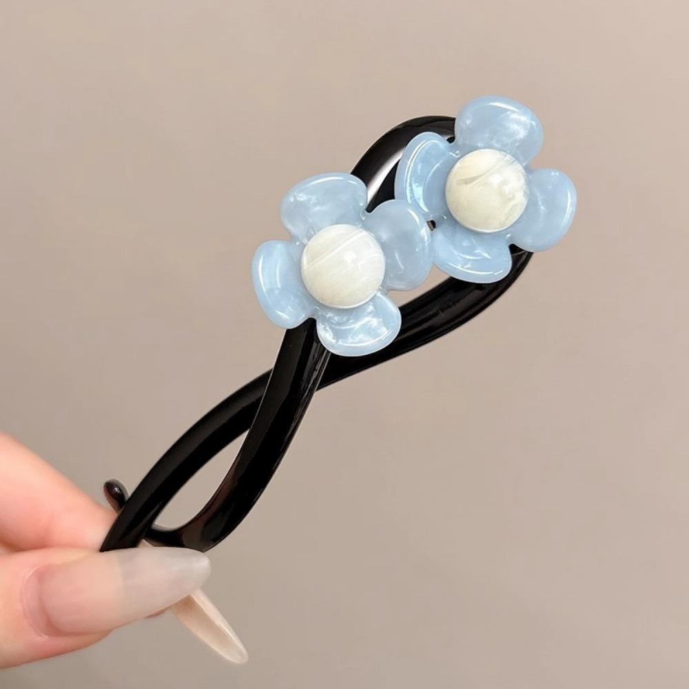 Elegante Haarspange mit Blumenmotiv aus Kunstharz – minimalistische längliche Haarspange mit einfarbiger Blumenklammer im Vintage-Stil für gedrehte Hochsteckfrisuren