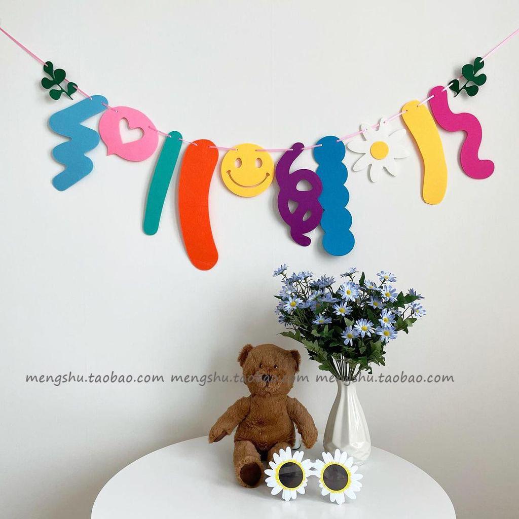 Ins-Stil Filz Happy Pull-Flagge Babyparty-Dekorationen für Jungen und Mädchen - Foto-Requisiten & Girlande Szenen-Layout