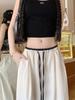 Korean Retro Colorblock Ice Silk Wide-Leg Summer Pants for Women