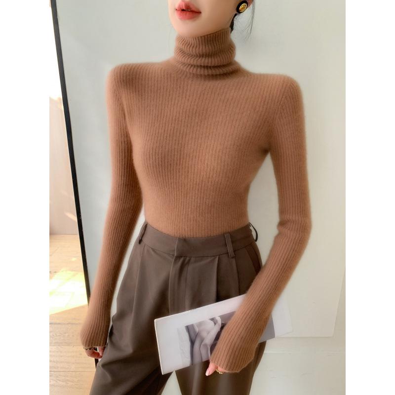 Women's Slim-Fit High-Neck Cashmere Sweater, Solid Color Knit for Layering, 2025 Autumn/Winter Arrival, Flattering Tight-Fit Design.