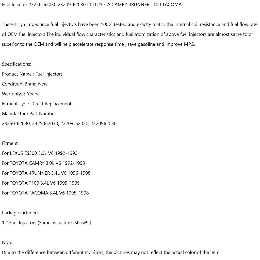 1Pcs Fuel Injectors Fit Toyota T100 Tacoma 4Runner 1996-1998 3.4L 23250-62030
