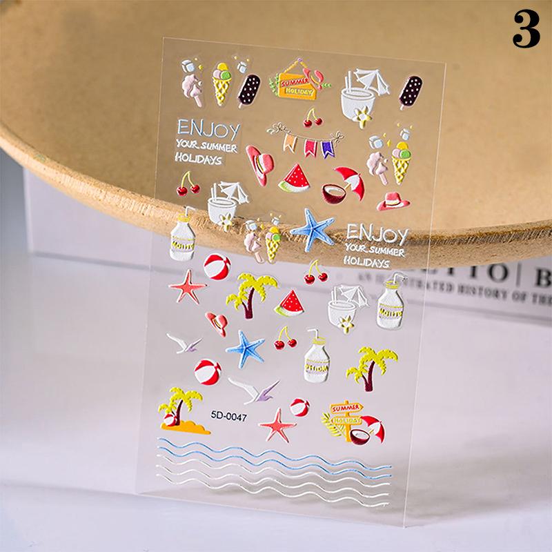 Colourful 5D Relief Fresh Ocean Style Nail Sticker Sea Star Shell Coconut Tree Three-Dimensional Relief Nail Sticker