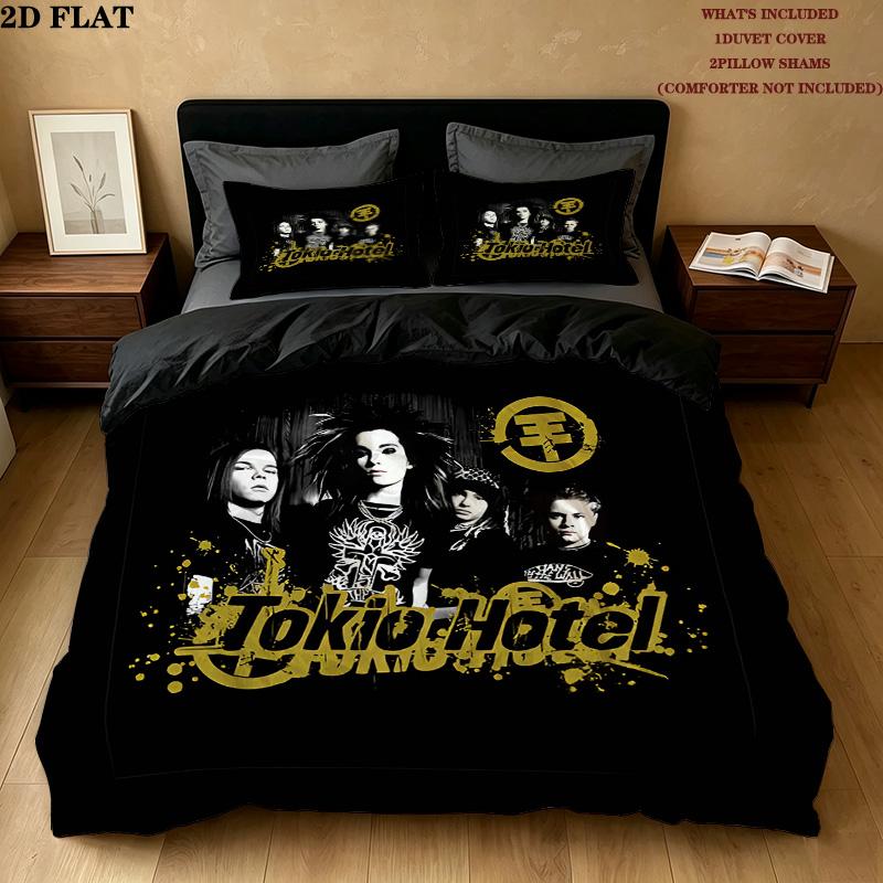 Pościel z wzorem Tokio Hotel Zestaw kołdry Poszewka na kołdrę Poszewka na poduszkę Domowy prezent urodzinowy(1 * poszwa na kołdrę + 2 * poszewki na poduszki, bez rdzenia)
