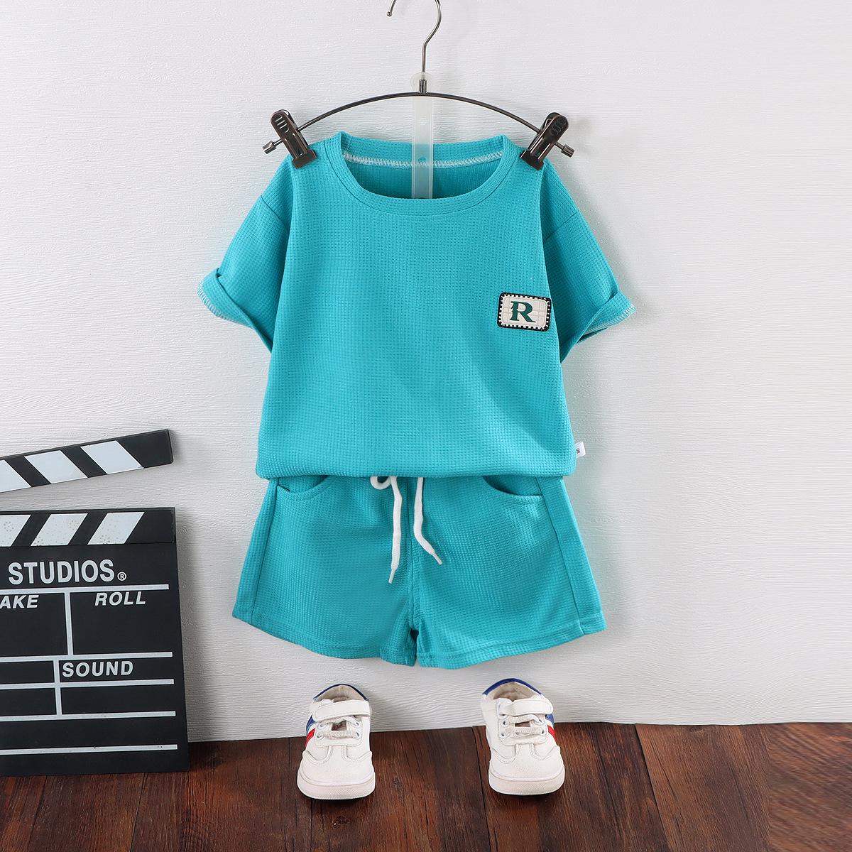 

Summer Kids Short-Sleeved Korean Casual Two-Piece Set for Boys and Girls 80cm зелёный