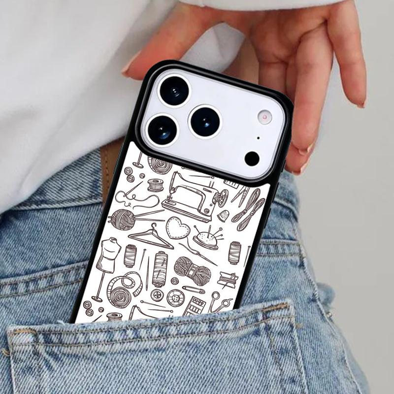 sewing machine tailor elements pattern soft Phone Case for iPhone 17ProMax 12 13 14 15 16e 17 Pro Max Plus Air Cover