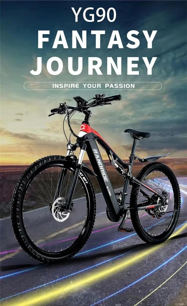 Neues RANDRIDE YG90B E-Bike, 1000W Hochleistungsmotor 48V17AH Akku hydraulische Bremse Elektrofahrrad für Erwachsene 27,5-Zoll-Reifen E-Bike