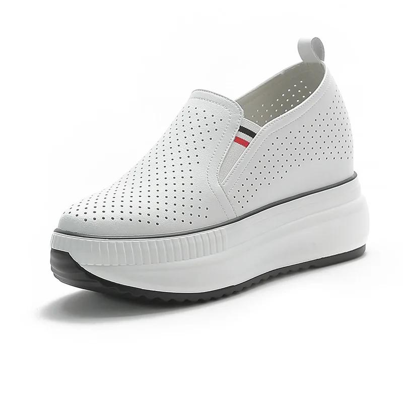 

Обувь из натуральной кожи, женские модные кроссовки, увеличивающие рост, белые туфли 8 см, повседневные женские туфли из коровьей кожи на толстой подошве 39 белый