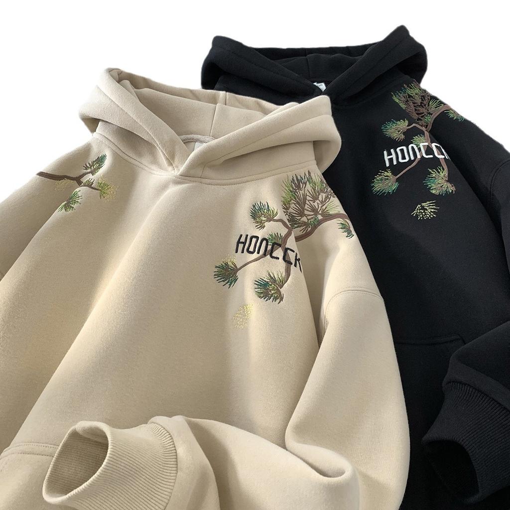 Embroidered Hooded Sweatshirt for Men In Autumn and Winter American Heavyweight Trendy Brand Loose Embroidered Casual Tops National Trend Jacket