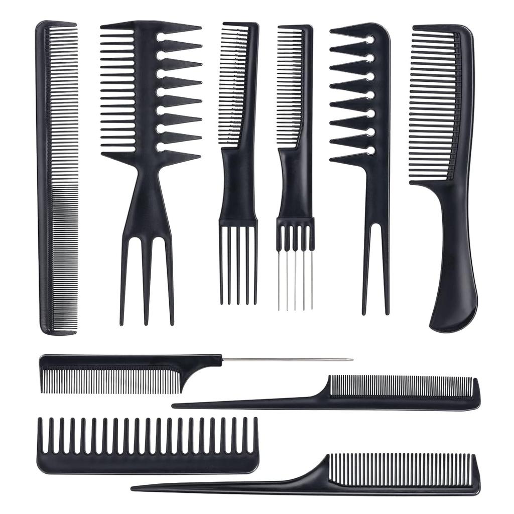 10-pieces hairdressing comb set ,hairdressing comb set, salon anti-static stylist comb and clip set