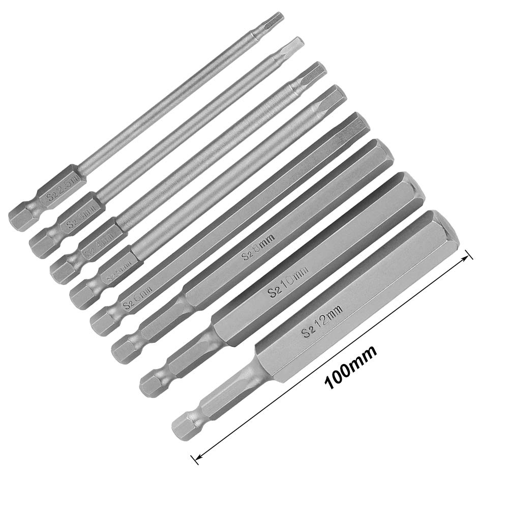 Saipor Hex Shank Driver Precision Screwdriver Drill Bit Magnetic Screwdriver Bits for Power Tools 8-Piece 6.35mm Bits, Set, 2.5mm-12mm Set, (100mm