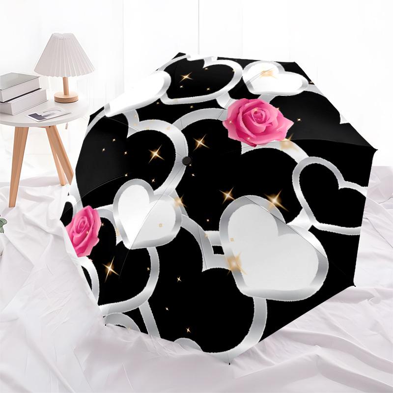 1pc Heart Rose Decorative Automatic Open/Close Umbrella, Formal Events - Ideal Gift for Family or Friends, Outdoor Accessory yy251211224