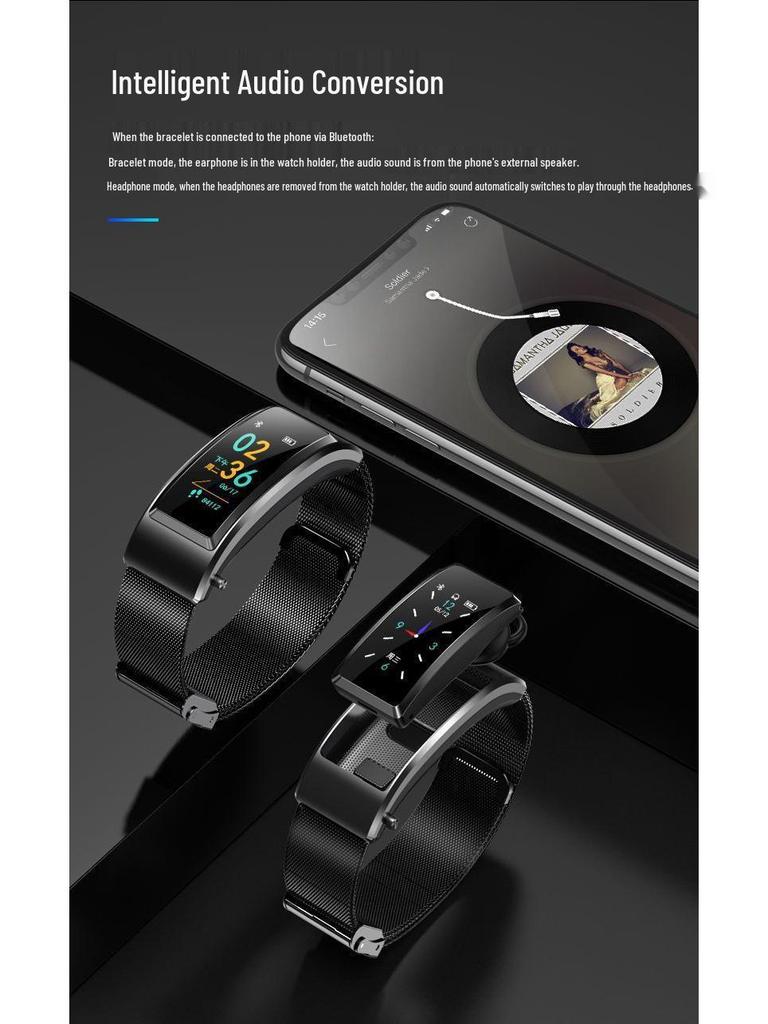 Smart Sports Bracelet: Heart Rate & Blood Oxygen Monitor with Bluetooth Earphones for Men & Women