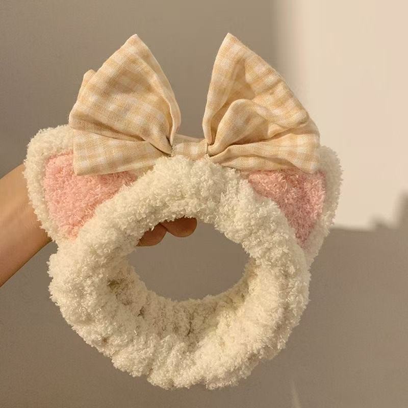 Hair Band Wash Face Cute Cartoon Plush Cat Ears Bow Bear Mask Hair Band Korean Version Headband Hair Accessories