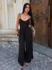 European and American style 2026 new V-neck suspender women's clothing sexy backless solid color casual wide-leg jumpsuit wholesale