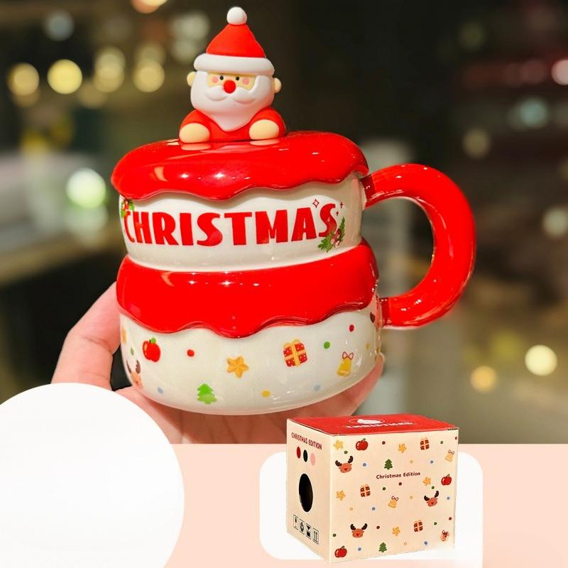Cartoon Santa Claus Mug with Lid Good Looking Household Ceramic Water Cup Christmas Gift Souvenir
