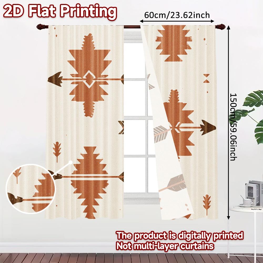 2D FLAT PRINTING 2pcs Curtains (Without Rod) Geometric Tribal Design Ramadan Festival Minimalist Curtains Polyester Easy Install