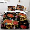Skeleton Skull Bedding Set Queen King Full Size Duvet Cover Set With Pillowcases Rose Flower Bed Linen For Adults Teens
