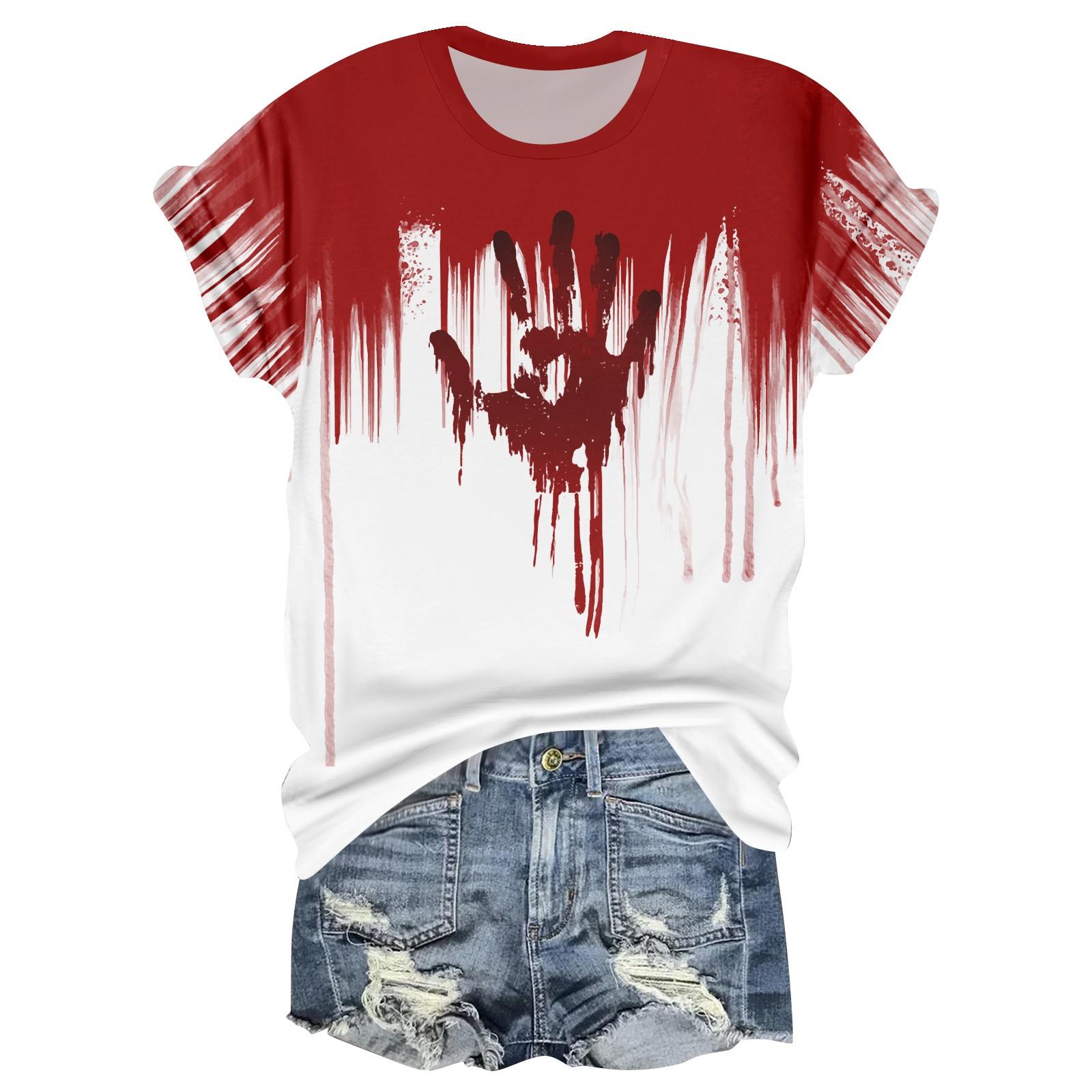 

Женская повседневная футболка с круглым вырезом, принтом на Хэллоуин и коротким рукавом XL арбуз красный