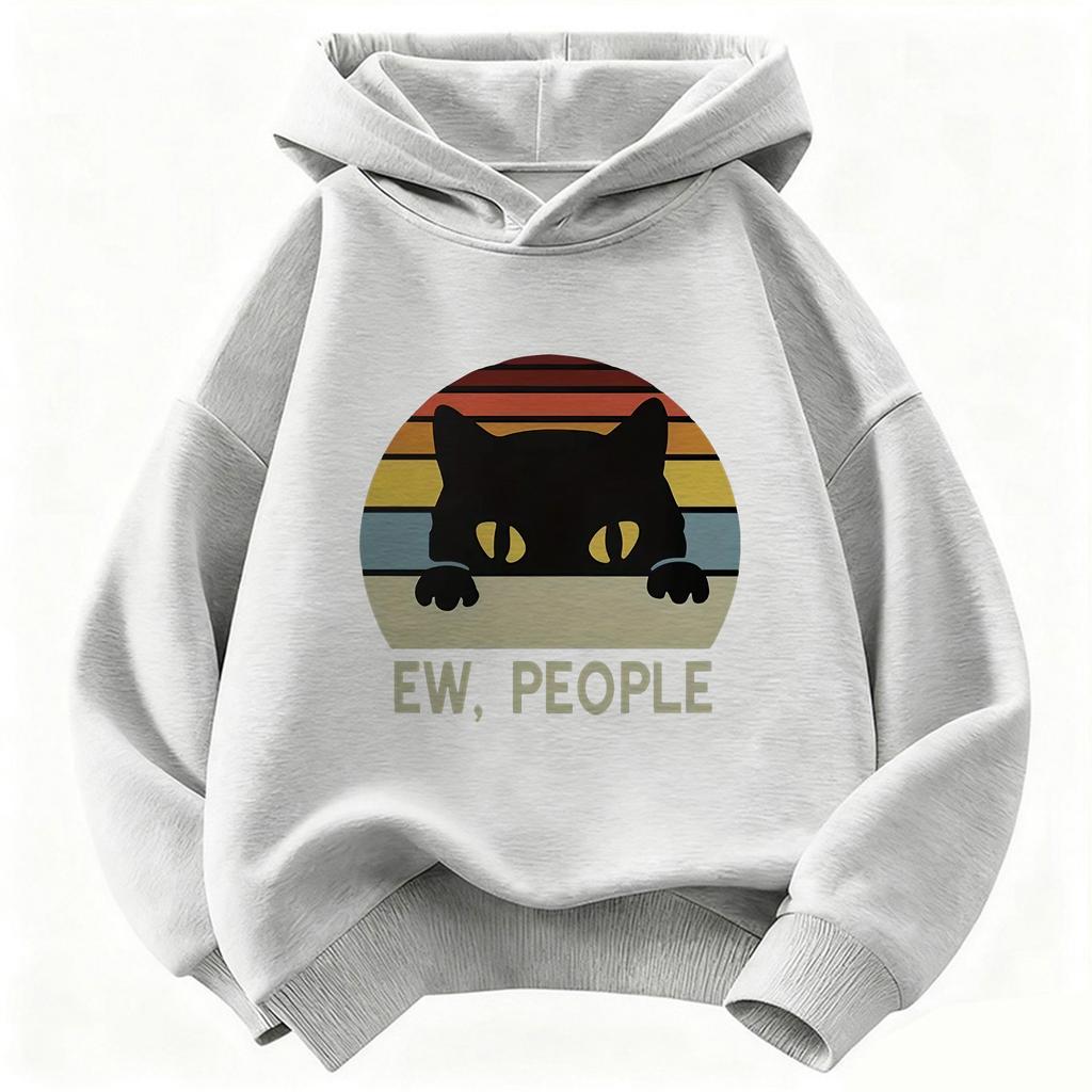 EW, PEOPLE Cat Graphic Print Casual Hoodie Kawaii Children's Hoodie Sweatshirt Hoody for Boys Girls Unisex Casual Hoodies