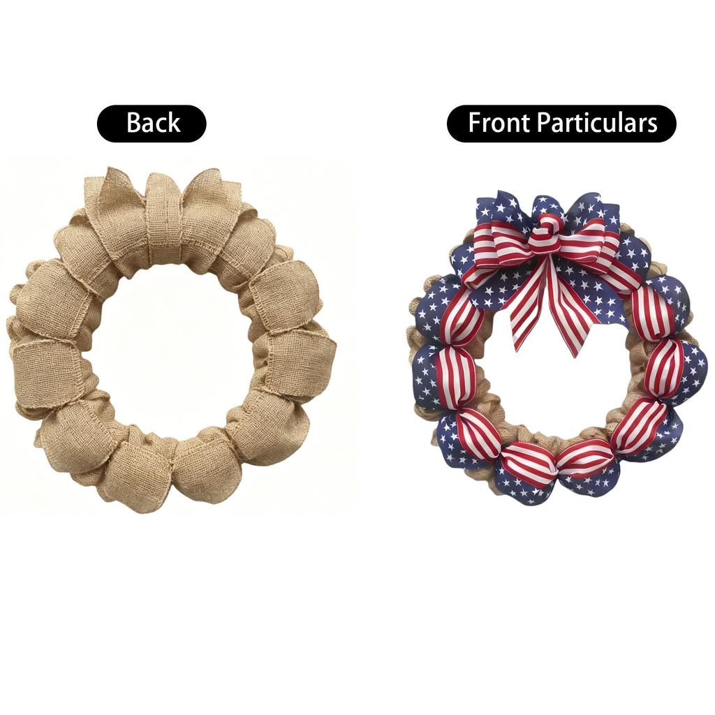 40cm Independence Day Wreath Decoration with Star and Stripe Pattern Ribbon and Burlap Base for Seasonal Home and Door Display