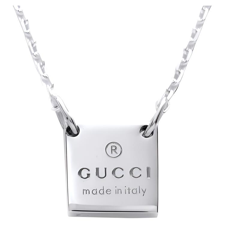 Gucci Square Logo Engraved Pendant Unisex necklace Silver 223514-J8400-8106 Dust Bag+Box (Random Color)