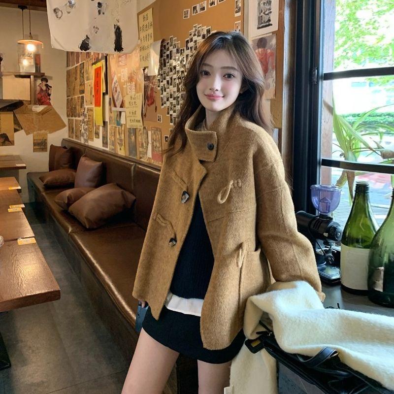 Hřejivý Tlustý Vlněný Kabát Zimní Podzimní Móda Volná Tweedová Bunda Ležérní Oversized Vrchní Oblečení Populární Styl