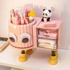 Cute Rotating Pen Holder with Drawer 2-in-1 Large Capacity Desktop Organizer for Kids Girls Multifunctional Storage And Sorting Box