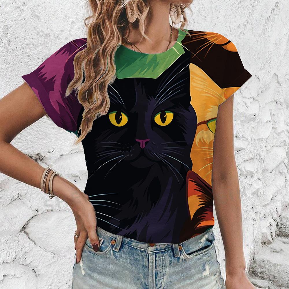 Women's Summer 3D Funny Cats Women  Short Sleeve Casual Fashion T-shirt