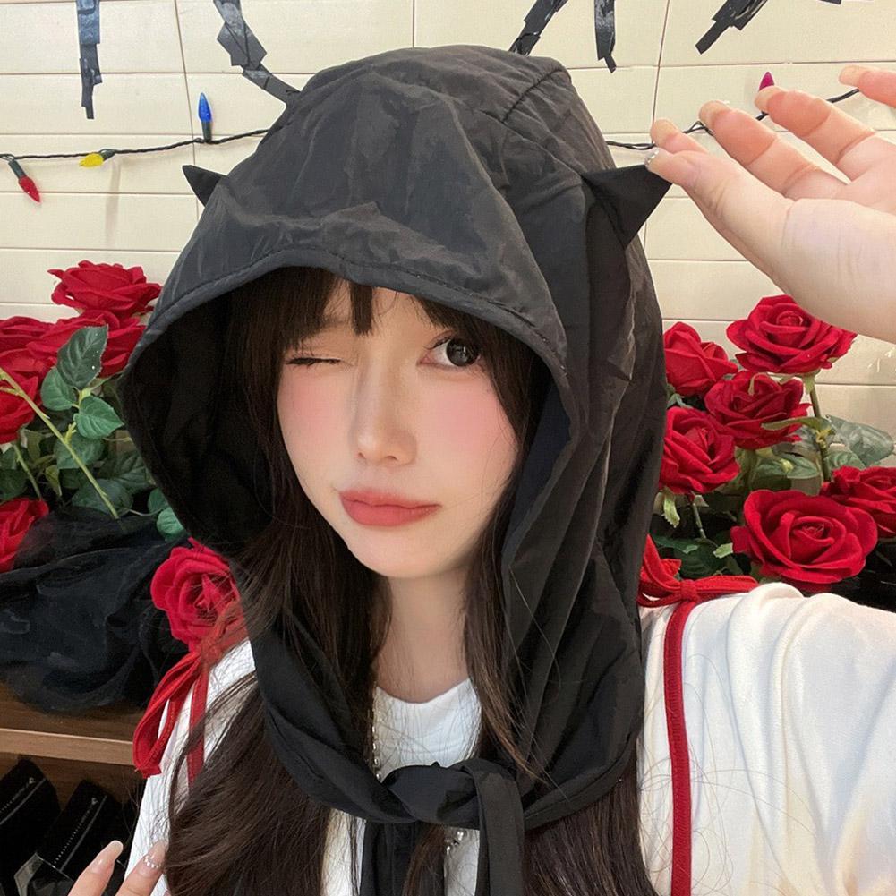 Cute Little Devil Ears Straps Headscarf Hats For Women Spring Casual Versatile Thin Cap and Qui L7Y0