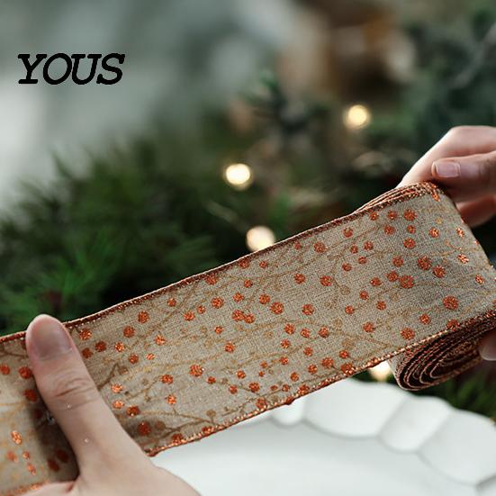 DIY Crafting Ribbon for Garlands Christmas Red Berry Ribbon, 2.2 Yards Imitation Linen 2.5 Inch Wide Holiday Decorative Trees Gift Box Packaging