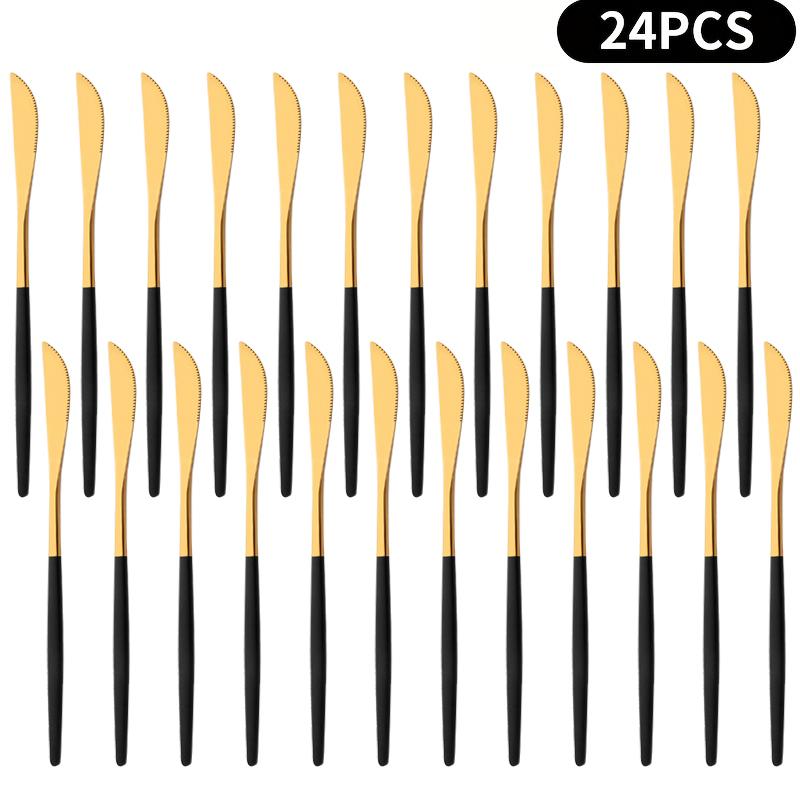 

24 шт., набор столовых приборов из нержавеющей стали из белого золота, острый нож для стейка, набор столовой посуды, домашние столовые ножи, набор столовых приборов чёрный/золотой