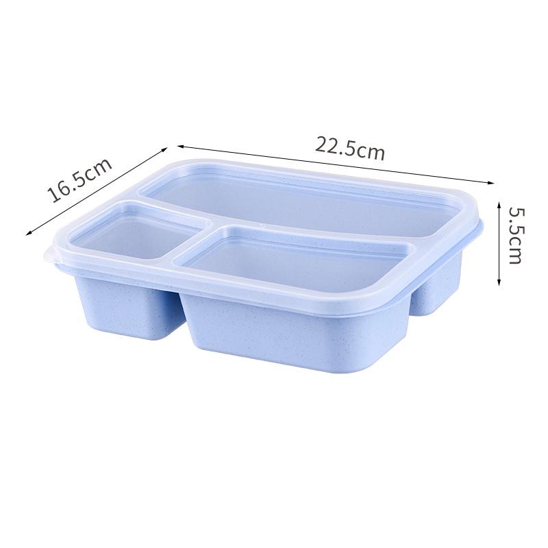 

Three-Compartment Wheat Straw Lunch Box for Office Workers, Students, Bento Meals, Restaurant Use, and Portable Outdoor Snacks синий