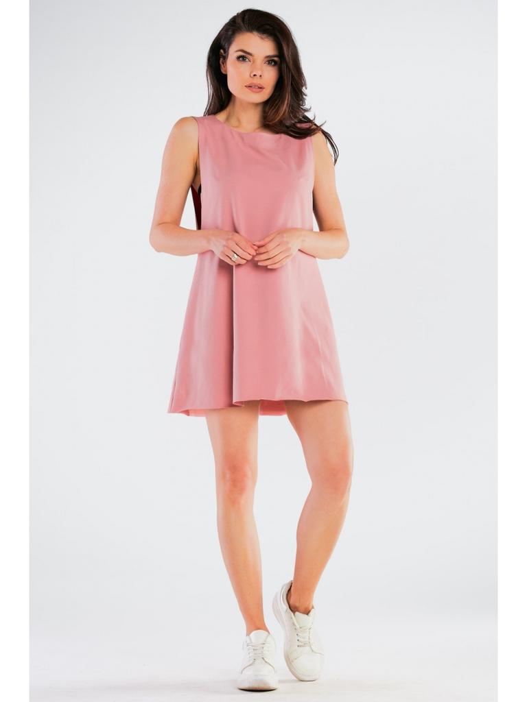 A-line cotton jersey mini dress with short sleeves, pink M