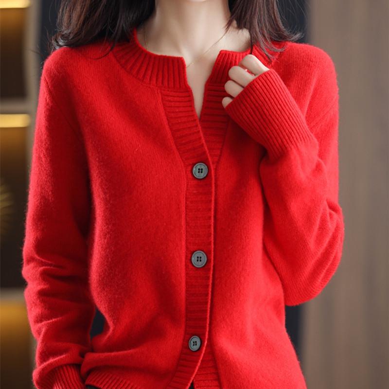 

Женский кардиган на весну и осень: 2024 Универсальное вязаное пальто-свитер - Модная короткая верхняя одежда для миниатюрных One Size красный