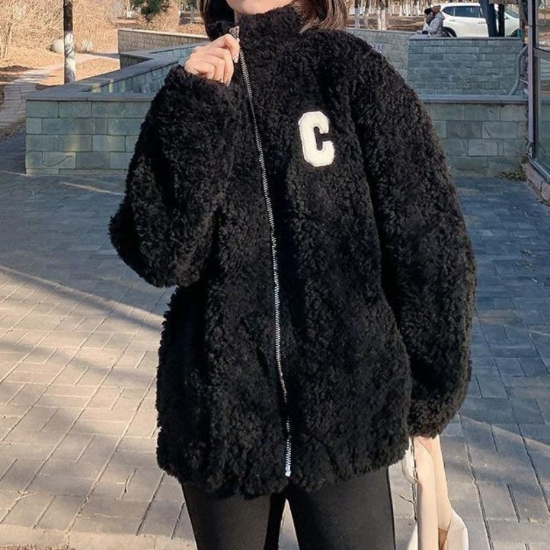 Fleece Jacket Women's New Winter Fleece Autumn and Winter Fleece Short Sweater Thick