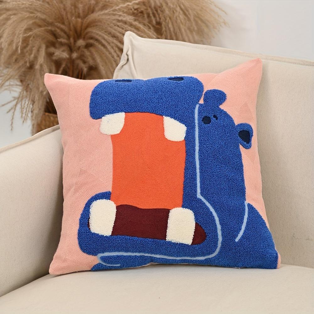 Double Sided Cute Hippo Throw Pillow Cover Cartoon Animal Print Decorative Cushion Case for Sofa Couch Living Room Home Decor