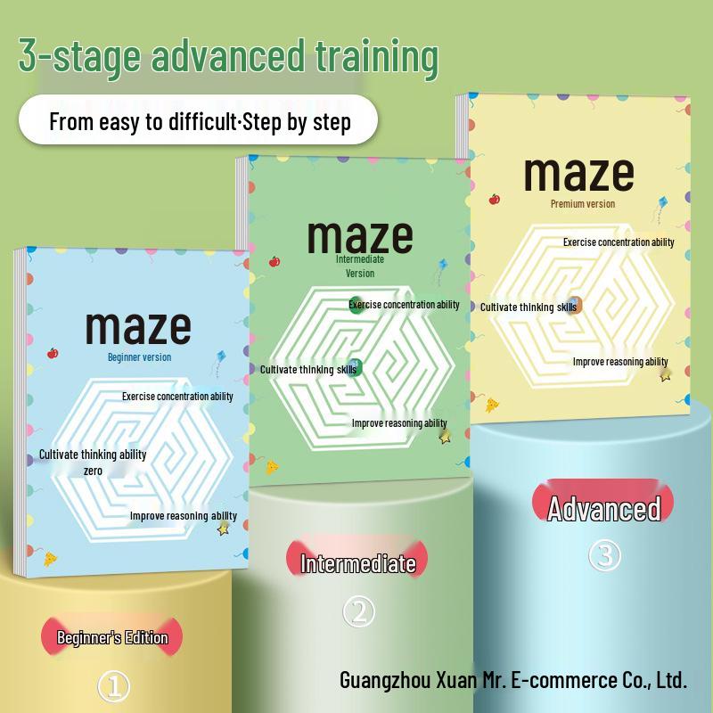 Free Shipping: Children's Maze Training Book - Fun Educational Game for Developing Thinking and Attention Skills In Elementary Students