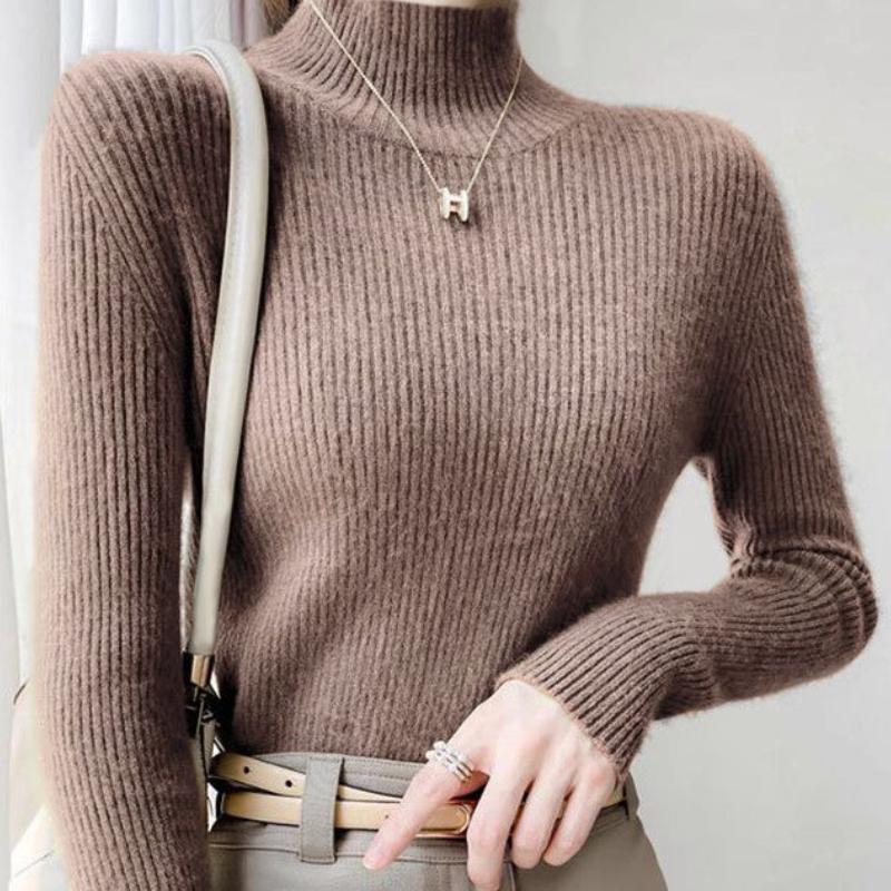 

Женская полуводолазка свитер утягивающий бесшовный плотный трикотажный блузка 2XL кофейный