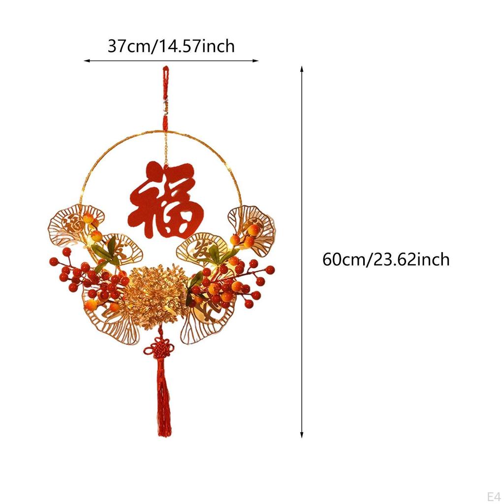 Chinese Year Wreath Luminous Lunar Light Decor, DIY Ornament Artificial Floral