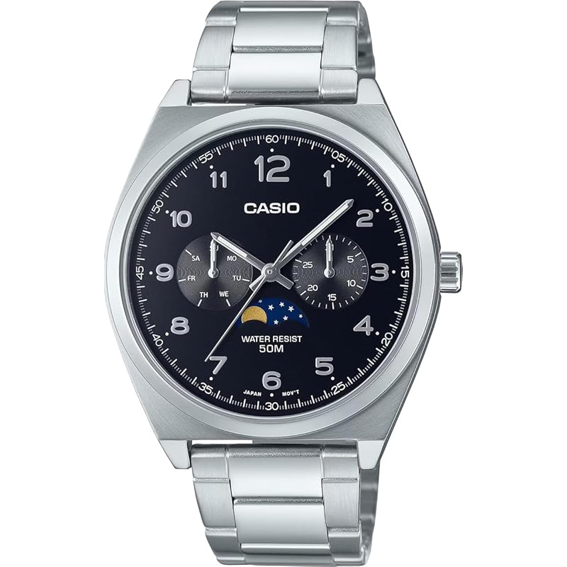 

[Casio] CASIO standard moon phase Moon phase analog men s watch MTP-M300D-1AV metal band black overseas model [product]