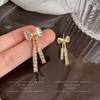 Neue Gold Farbe Shiny Bowknot Quaste Stud Ohrringe Für Frauen Exquisite Strass Bogen Baumeln Ohrringe Mädchen Schmuck Freunde Geschenk