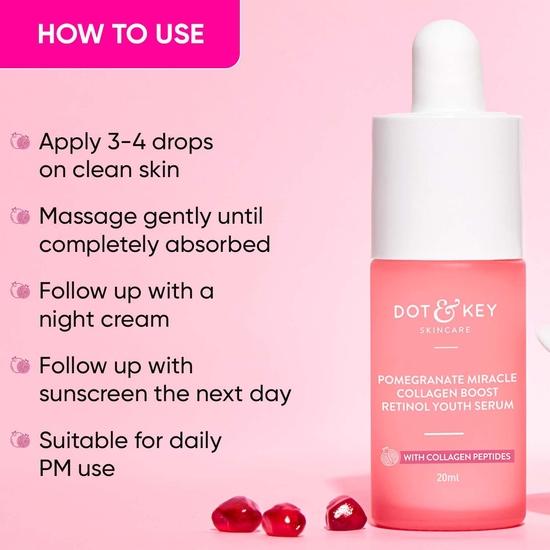 Dot & Key Pomegranate & Retinol Anti Ageing Serum for Face| Boosts Collagen | Reduces Fine Lines & Wrinkles| For Mature, Combination & Dry Skin, 20ml